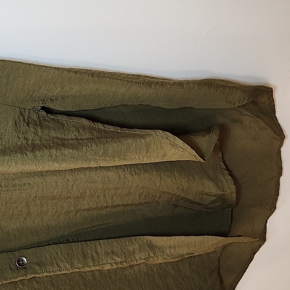 Anthropolie Mauve Drawstring Midi Shirtdress Oluve Green Sz 00 - Picture 8 of 16